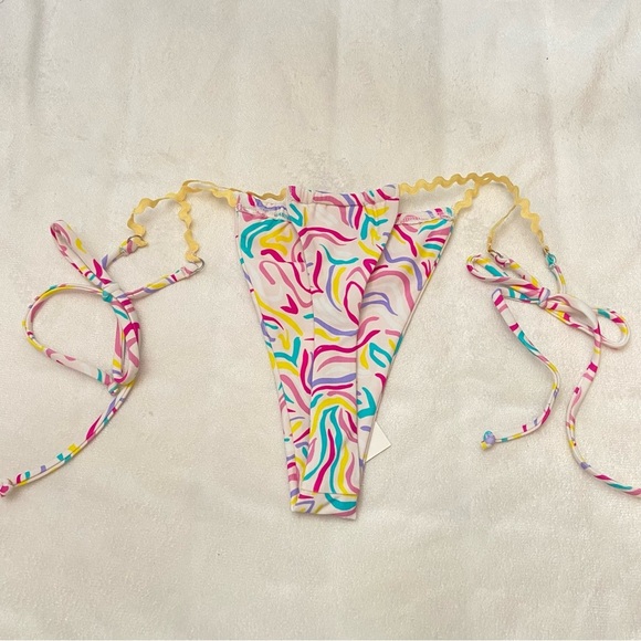 New! For Love And Lemons Colorful Tie Waist Cheeky Bikini Bottom M 1939 - Picture 6 of 7